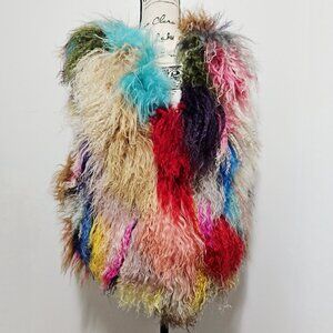 NewReal Mongolian Tibetan Fur Lambswool Sheepskin Long-hair Gilet Waistcoat Vest